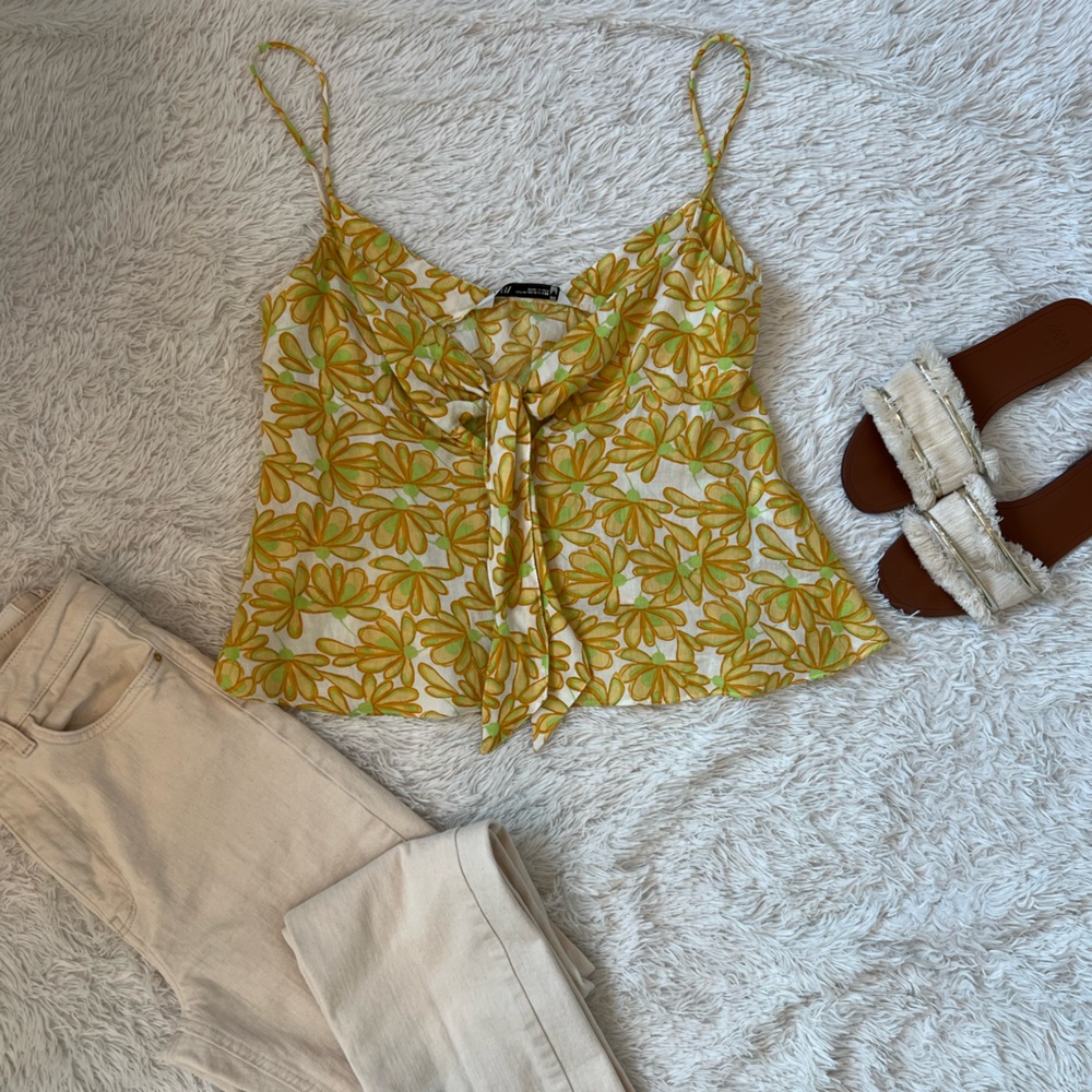 Zara- floral yellow strappy blouse size M